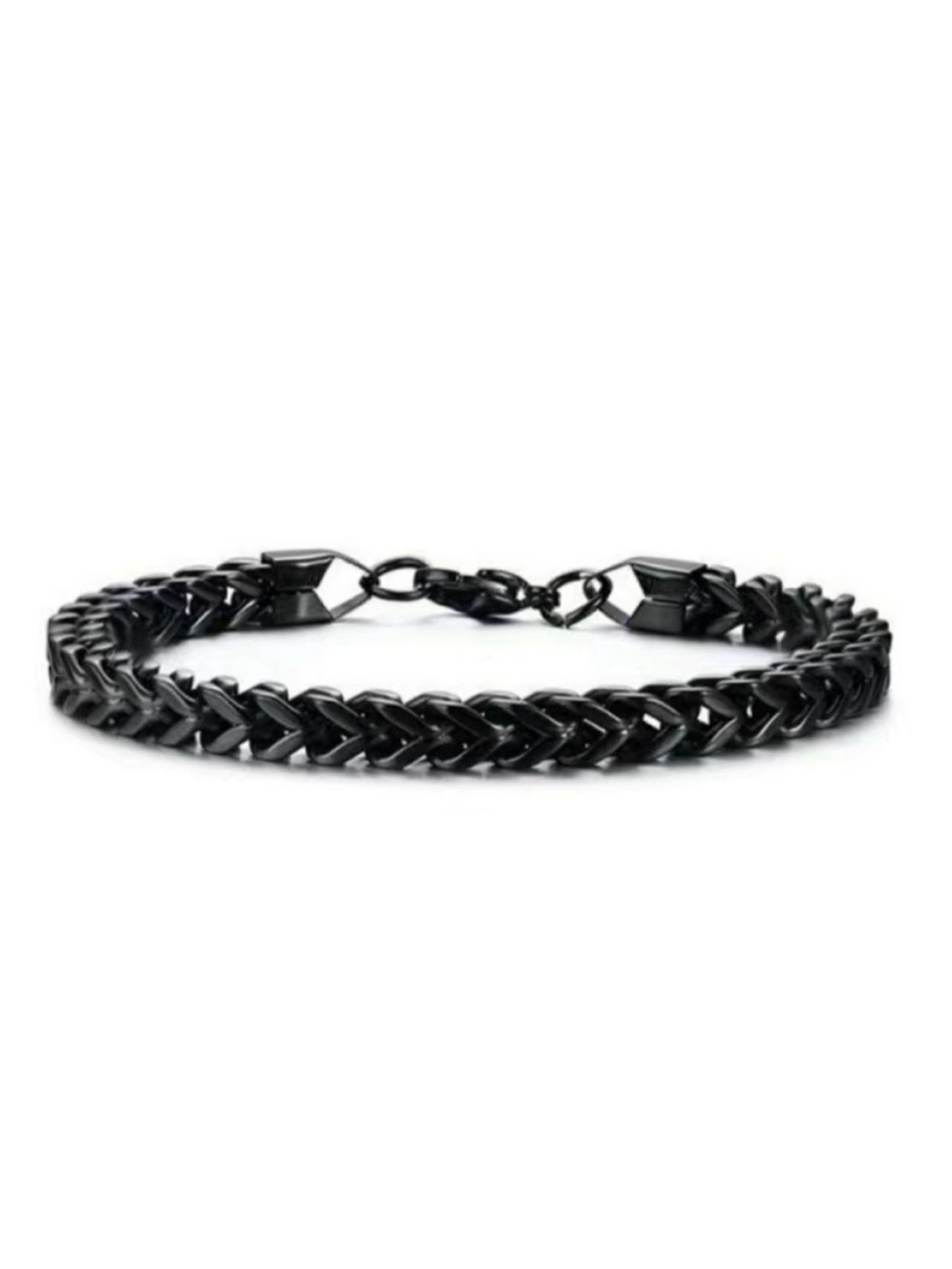 NWT Men's Black Stainless Steel Foxtail Wheat Chain Link Bracelet Bold Sleek